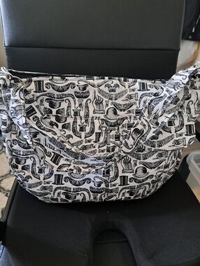 VTG Mustaches Fabric By Springs handmade tote bag purse overnight black white LG